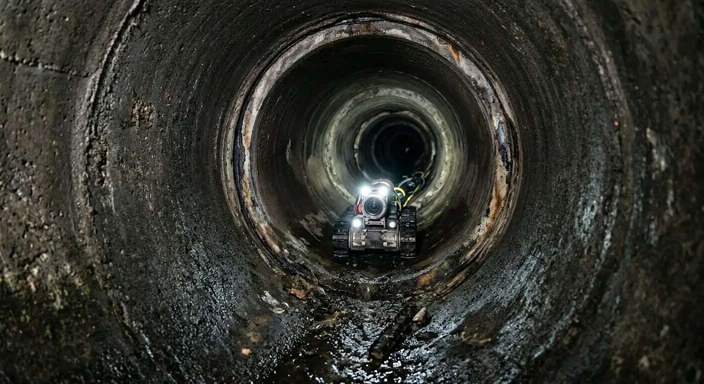 Robotic sewer camera inspecting pipe interior for Drain Snake Service in Holland